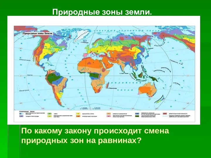 По какому закону происходит смена природных зон на равнинах? Природные зоны земли.