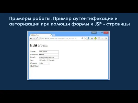 Примеры работы. Пример аутентификации и авторизации при помощи формы и JSP - страницы