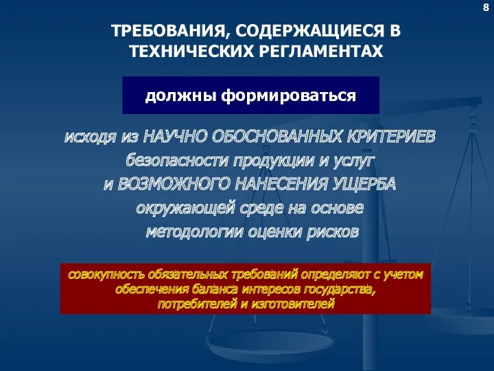 ТРЕБОВАНИЯ, СОДЕРЖАЩИЕСЯ В ТЕХНИЧЕСКИХ РЕГЛАМЕНТАХ должны формироваться исходя из НАУЧНО