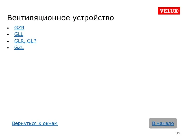 Вентиляционное устройство GZR GLL GLR, GLP GZL Вернуться к окнам В начало