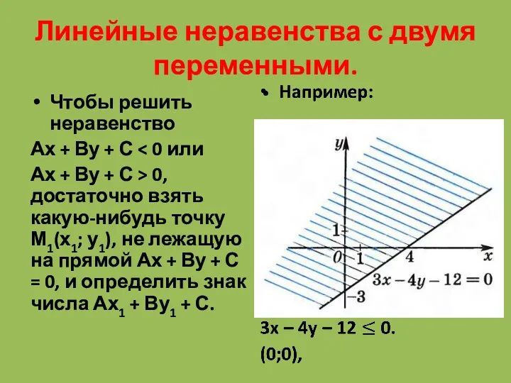 Линейные неравенства с двумя переменными. Чтобы решить неравенство Ах +