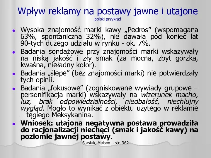Wpływ reklamy na postawy jawne i utajone polski przykład Wysoka znajomość marki kawy