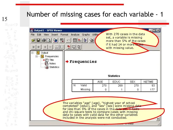 Number of missing cases for each variable - 1 With