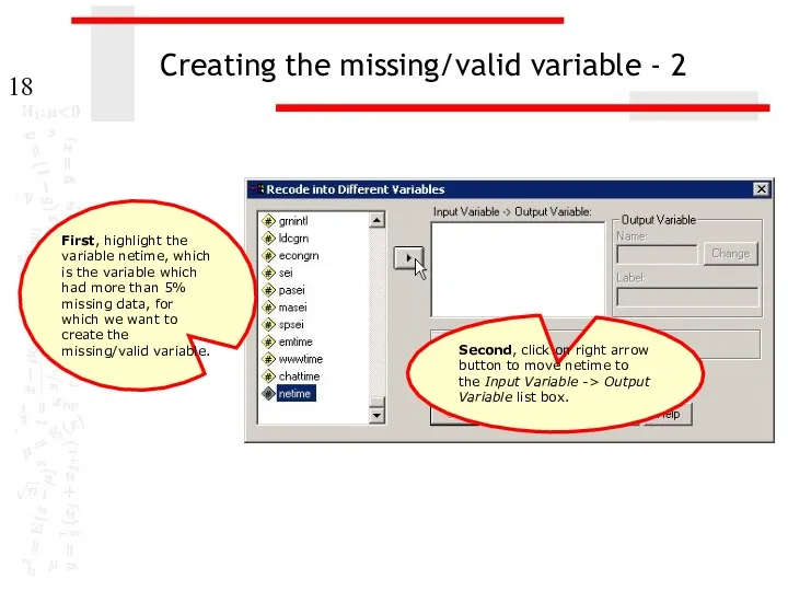 Creating the missing/valid variable - 2 Second, click on right