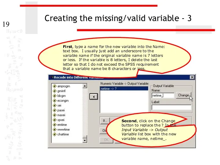 Creating the missing/valid variable - 3 Second, click on the