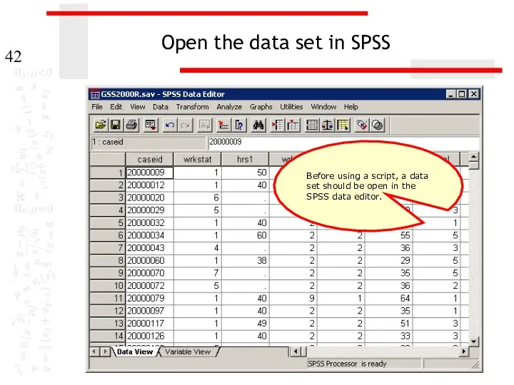 Open the data set in SPSS Before using a script,