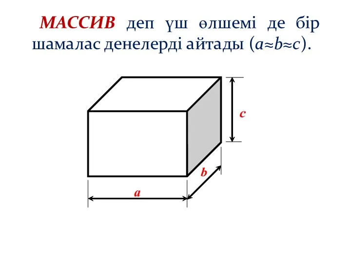 МАССИВ деп үш өлшемі де бір шамалас денелерді айтады (a≈b≈c).