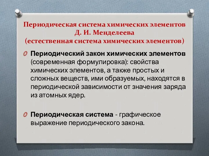 Периодическая система химических элементов Д. И. Менделеева (естественная система химических