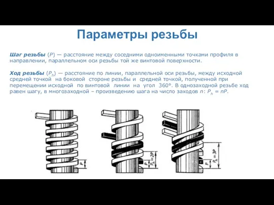 Параметры резьбы Шаг резьбы (P) — расстояние между соседними одноименными