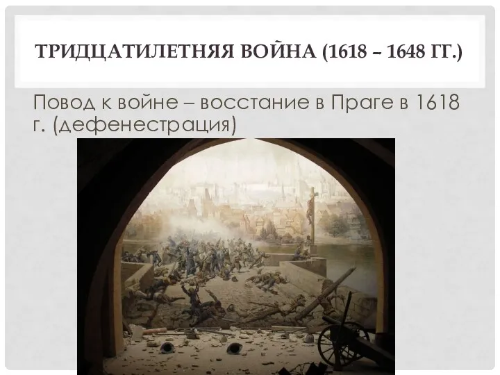 ТРИДЦАТИЛЕТНЯЯ ВОЙНА (1618 – 1648 ГГ.) Повод к войне – восстание в Праге