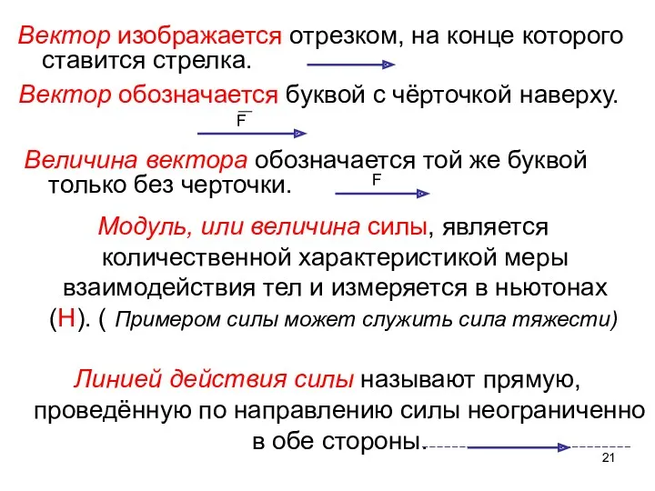 Вектор изображается отрезком, на конце которого ставится стрелка. Вектор обозначается