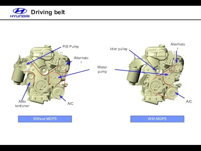 Driving belt Water pump P/S Pump Alternator A/C Auto tentioner