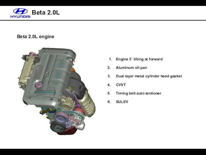 Beta 2.0L Beta 2.0L engine 1. Engine 3˚ tilting at