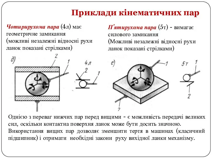 Однією з переваг нижчих пар перед вищими - є можливість