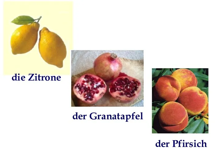 die Zitrone der Granatapfel der Pfirsich
