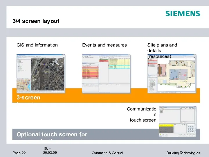 3/4 screen layout Events and measures GIS and information Site