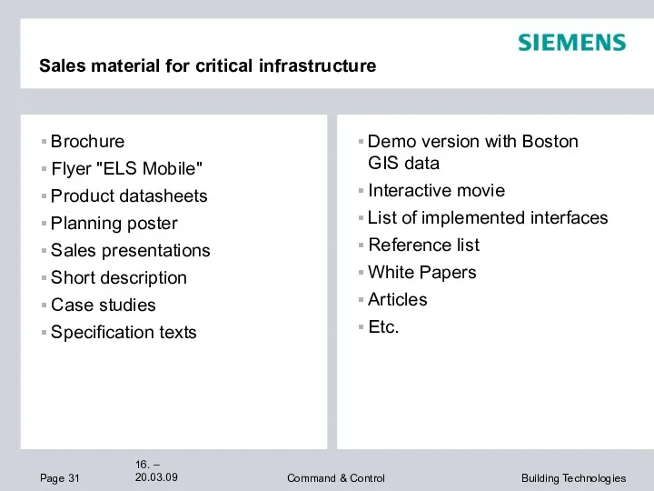 Sales material for critical infrastructure Brochure Flyer "ELS Mobile" Product