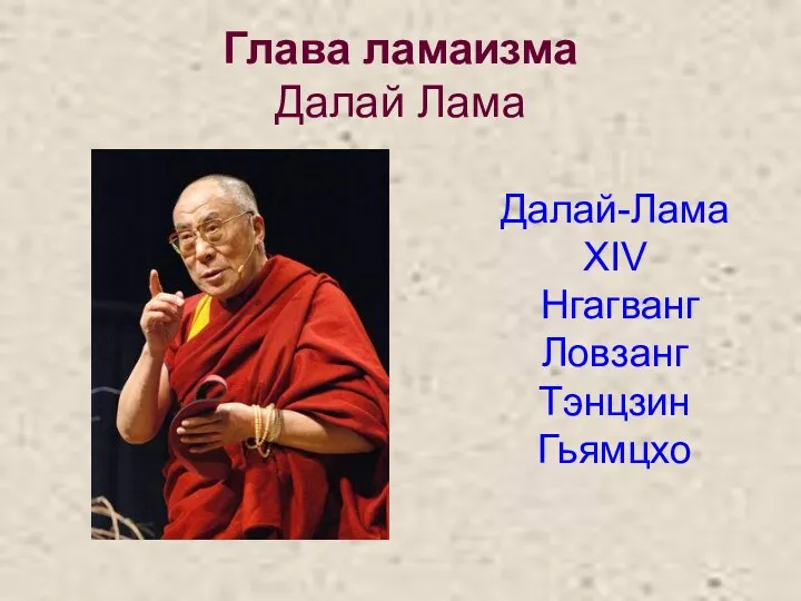 Глава ламаизма Далай Лама Далай-Лама XIV Нгагванг Ловзанг Тэнцзин Гьямцхо
