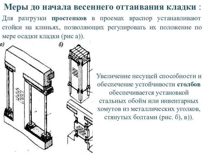 Меры до начала весеннего оттаивания кладки : Для разгрузки простенков