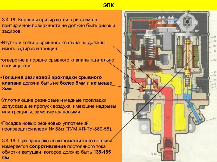 ЭПК 3.4.18. Клапаны притираются; при этом на притирочной поверхности не