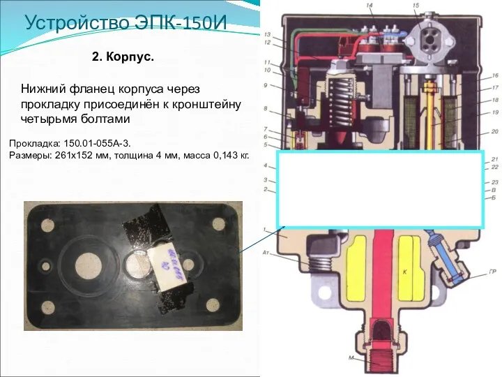 Устройство ЭПК-150И 2. Корпус. Нижний фланец корпуса через прокладку присоединён