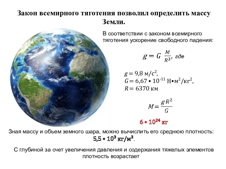 В соответствии с законом всемирного тяготения ускорение свободного падения: Зная