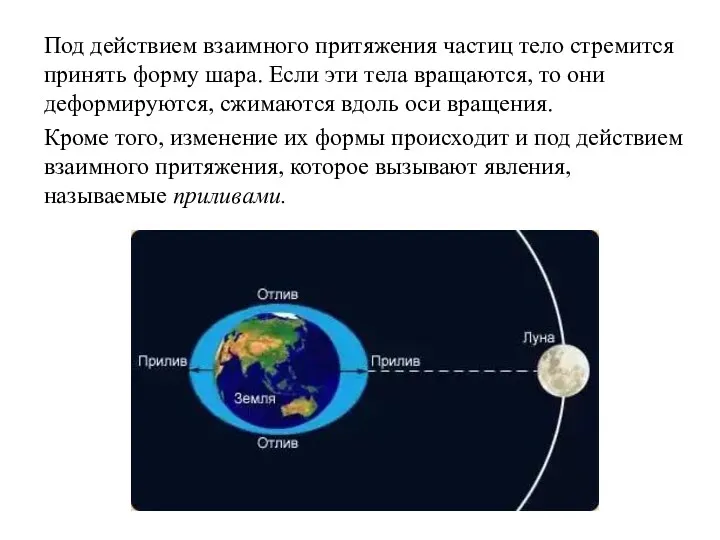 Под действием взаимного притяжения частиц тело стремится принять форму шара.