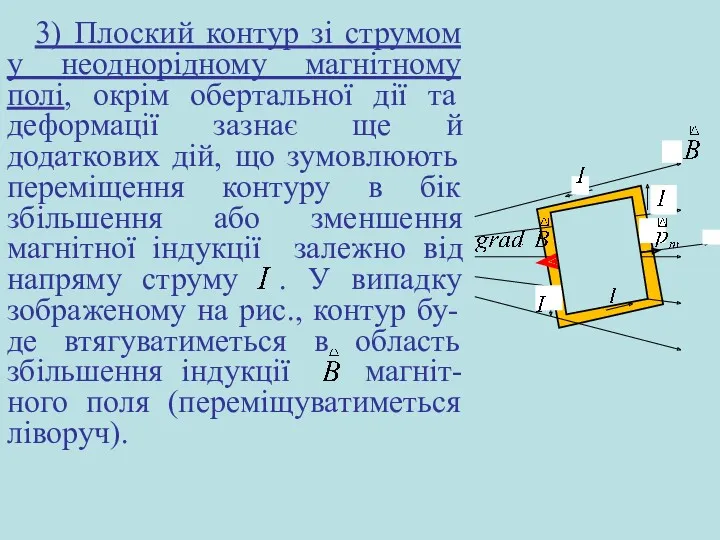 3) Плоский контур зі струмом у неоднорідному магнітному полі, окрім