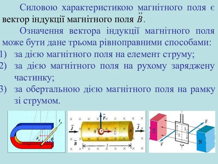 Силовою характеристикою магнітного поля є вектор індукції магнітного поля .