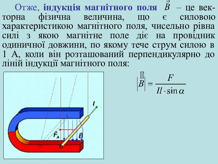 Отже, індукція магнітного поля – це век-торна фізична величина, що