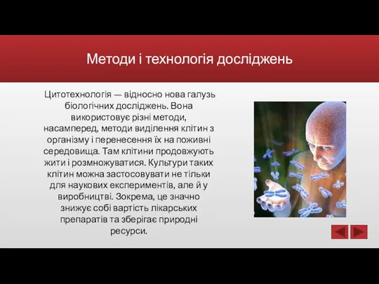 Методи і технологія досліджень Цитотехнологія — відносно нова галузь біологічних