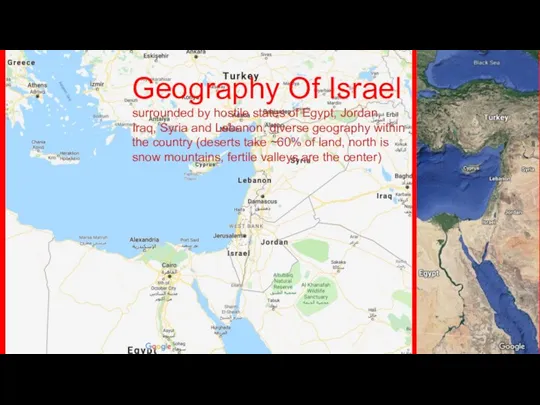Geography Of Israel surrounded by hostile states of Egypt, Jordan,