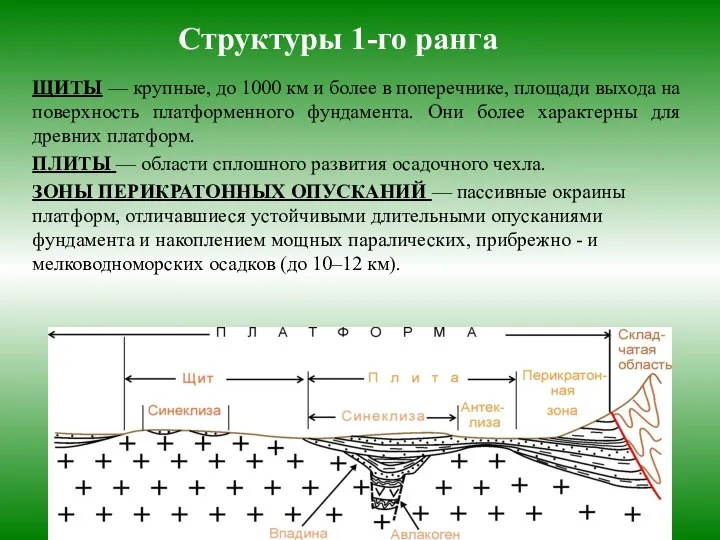 Структуры 1-го ранга ЩИТЫ — крупные, до 1000 км и