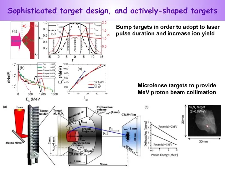 Sophisticated target design, and actively-shaped targets Bump targets in order
