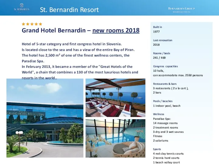 St. Bernardin Resort Built in 1977 Last renovation 2018 Rooms