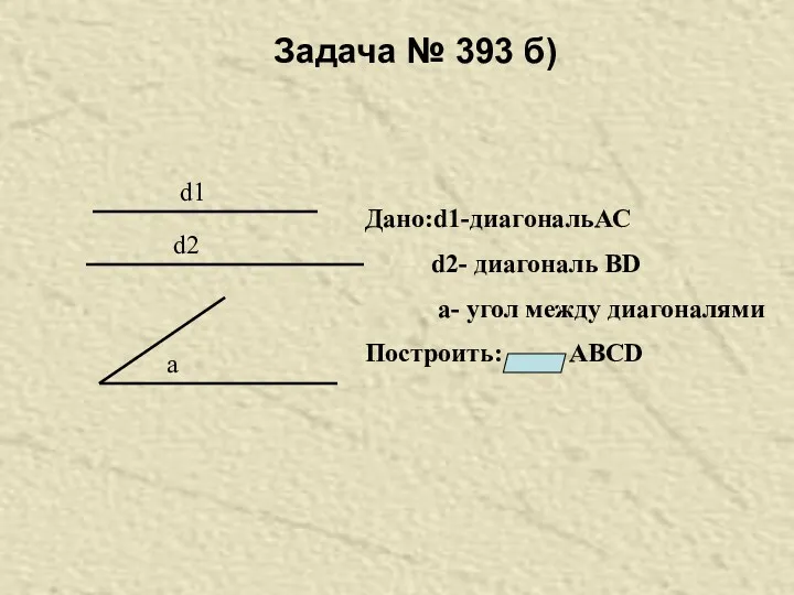 Задача № 393 б) d1 d2 a Дано:d1-диагональАС d2- диагональ