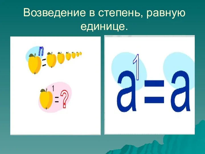 Возведение в степень, равную единице.