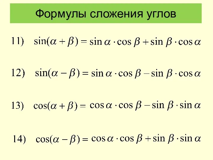 Формулы сложения углов