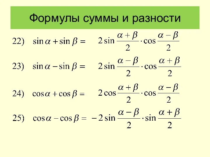 Формулы суммы и разности