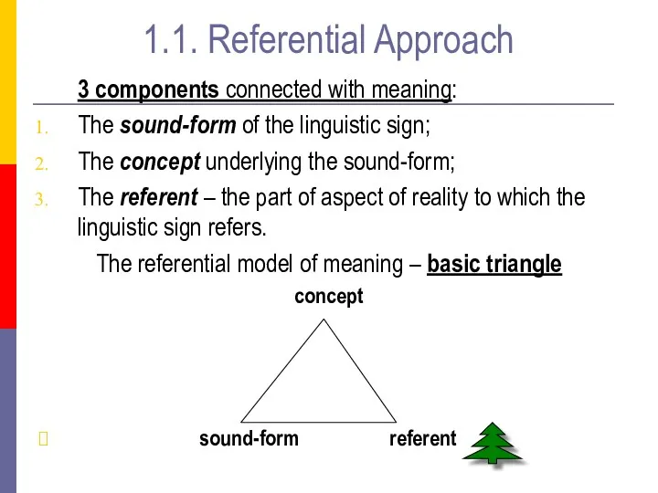 1.1. Referential Approach 3 components connected with meaning: The sound-form