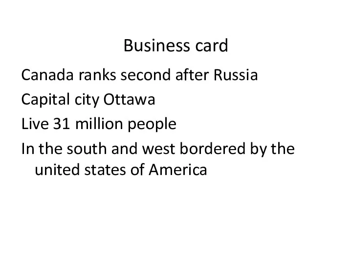 Business card Canada ranks second after Russia Capital city Ottawa Live 31 million