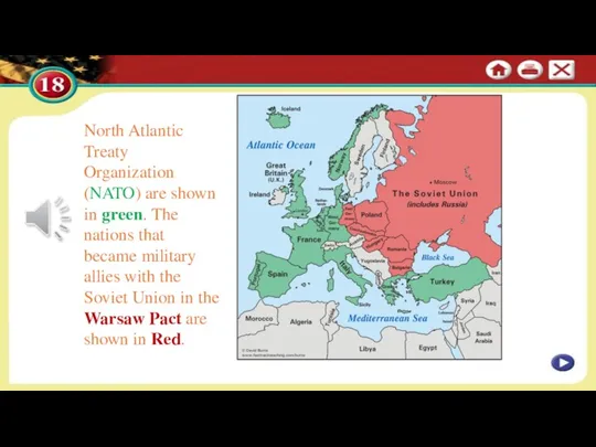 North Atlantic Treaty Organization (NATO) are shown in green. The