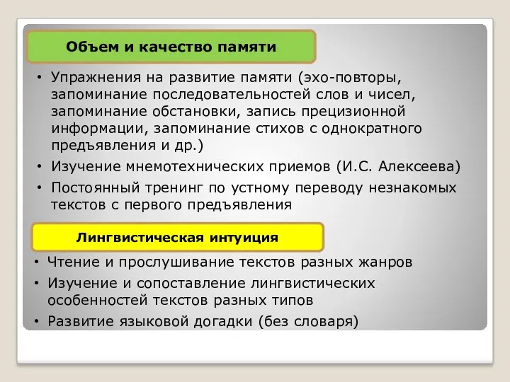 Упражнения на развитие памяти (эхо-повторы, запоминание последовательностей слов и чисел,