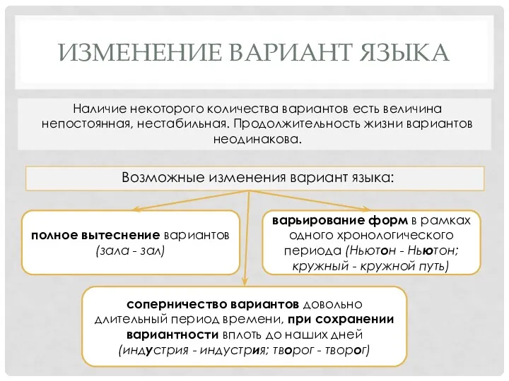 ИЗМЕНЕНИЕ ВАРИАНТ ЯЗЫКА Возможные изменения вариант языка: Наличие некоторого количества