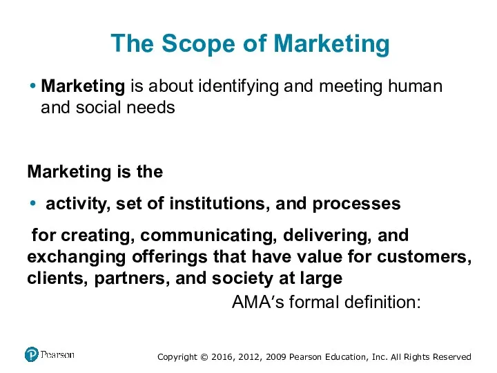 The Scope of Marketing Marketing is about identifying and meeting