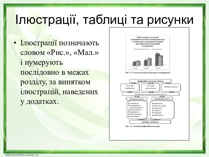 Ілюстрації, таблиці та рисунки Ілюстрації позначають словом «Рис.», «Мал.» і