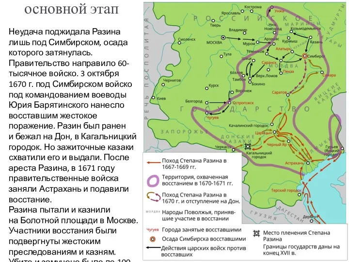 основной этап Неудача поджидала Разина лишь под Симбирском, осада которого