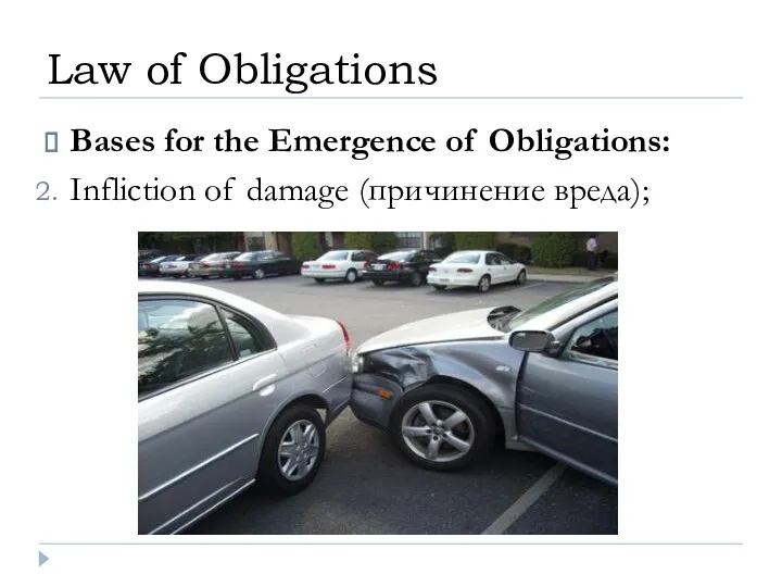 Bases for the Emergence of Obligations: Infliction of damage (причинение вреда); Law of Obligations