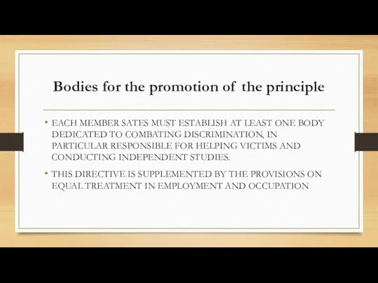 Bodies for the promotion of the principle EACH MEMBER SATES