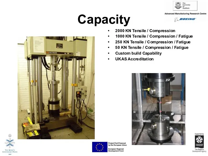 Capacity 2000 KN Tensile / Compression 1000 KN Tensile /